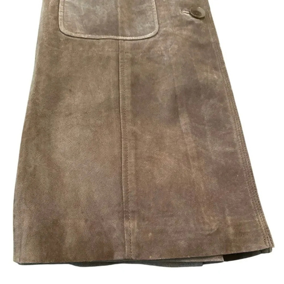 Isabella Bird Brown Genuine suede Leather Button Front Trench Coat Size XS - Picture 9 of 10